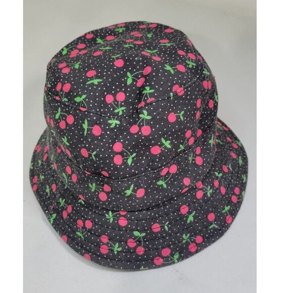 D&Y Bucket Hat With Cherries Black with Red Cherries Casual Fun Festival Hat - Picture 1 of 7